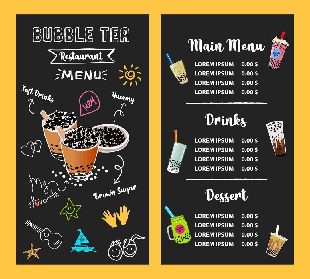 té con leche de burbujas, té con leche de perlas, diferentes tipos de boba. deliciosas bebidas. vector