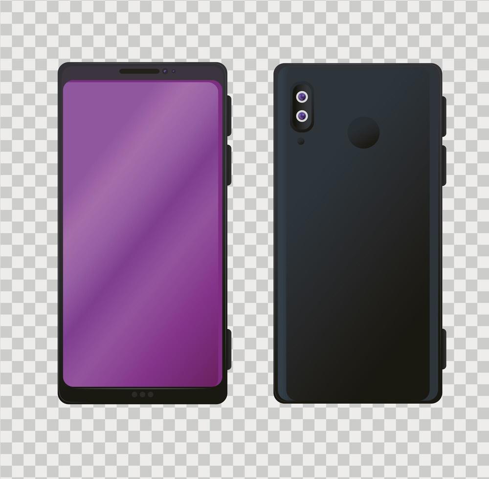 front and side view, realistic smartphones mockup vector