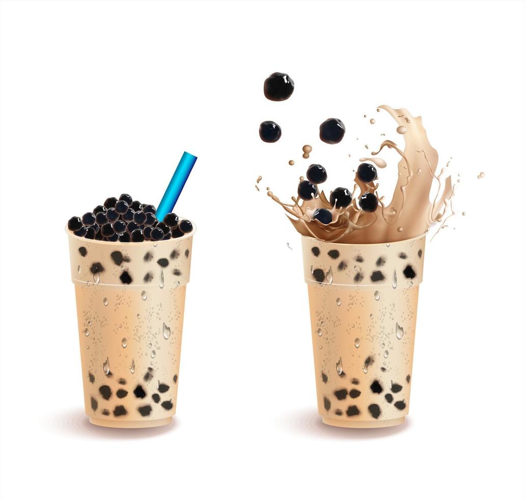 té con leche de burbujas, té con leche de perlas, diferentes tipos de boba. deliciosas bebidas. vector