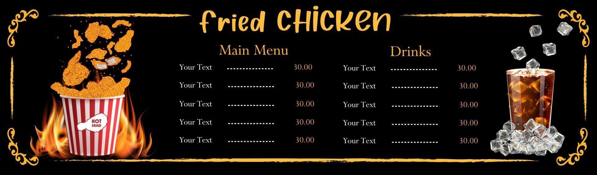 Fried chicken meat. Fast food menu design elements. vector