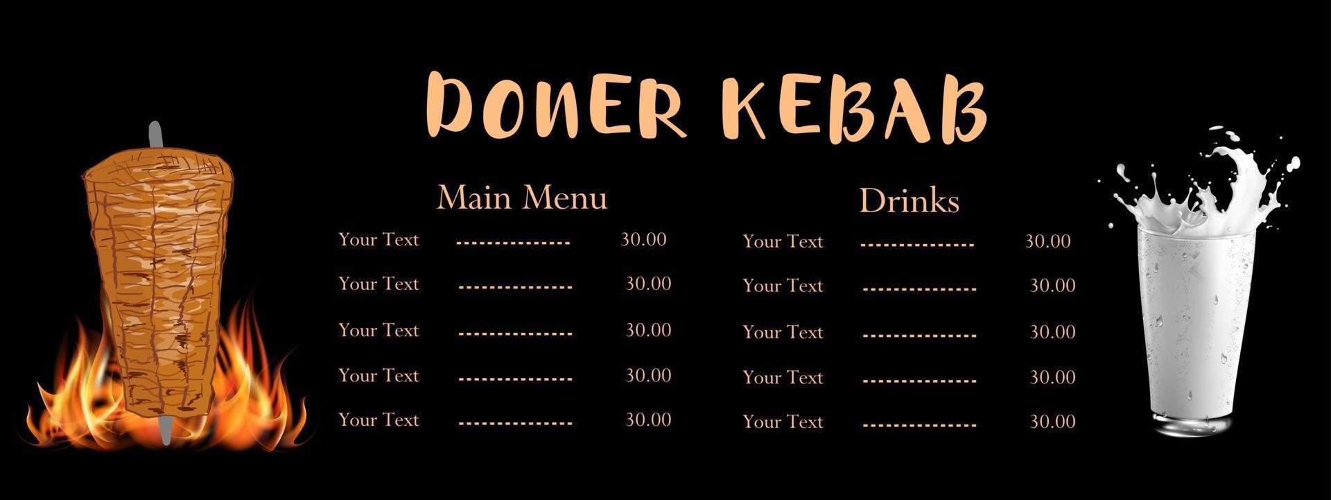 Shawarma cooking and ingredients for kebab. vector