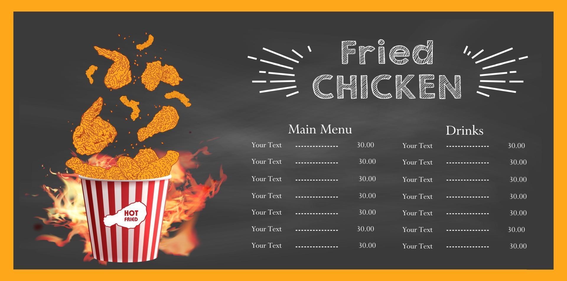 Fried chicken meat. Fast food menu design elements. vector