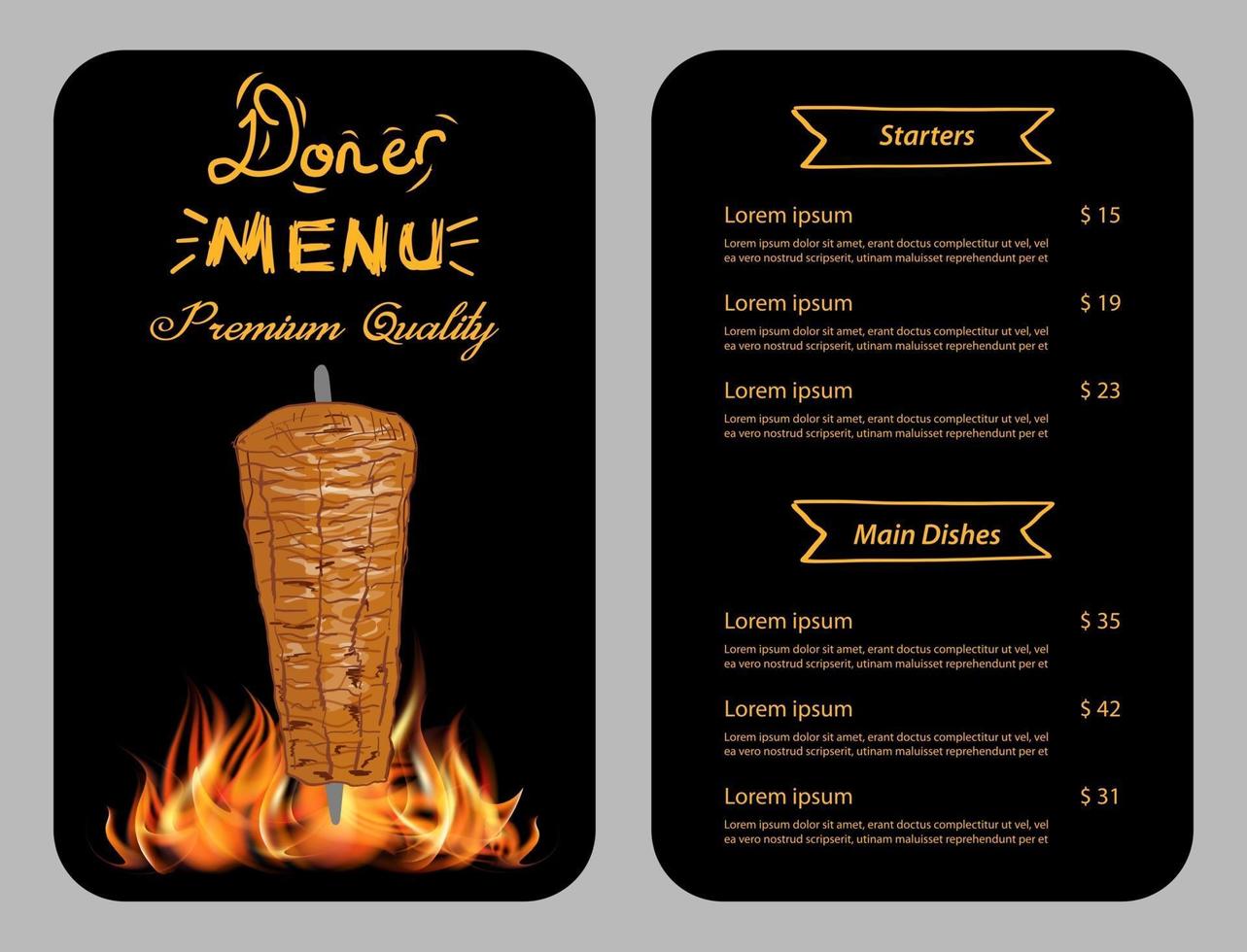 Shawarma cooking and ingredients for kebab. vector