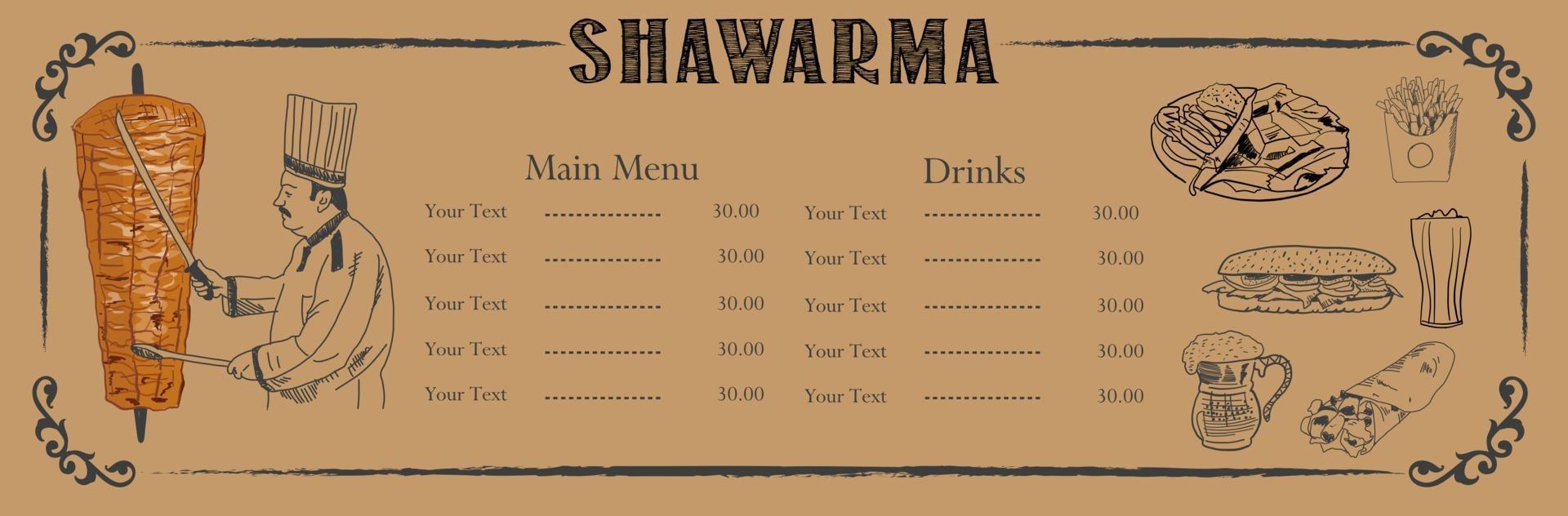 cocina shawarma e ingredientes para kebab. vector