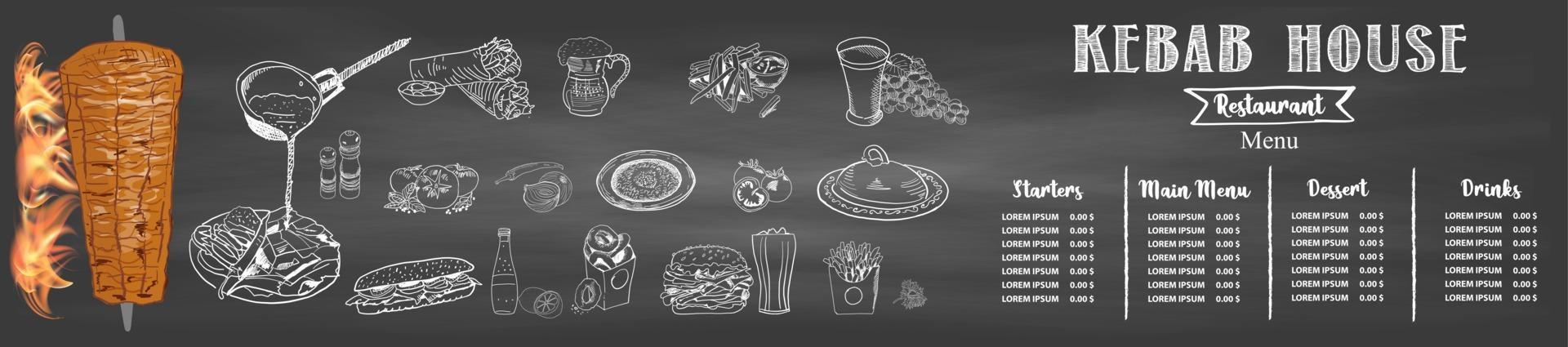 Shawarma cooking and ingredients for kebab. vector