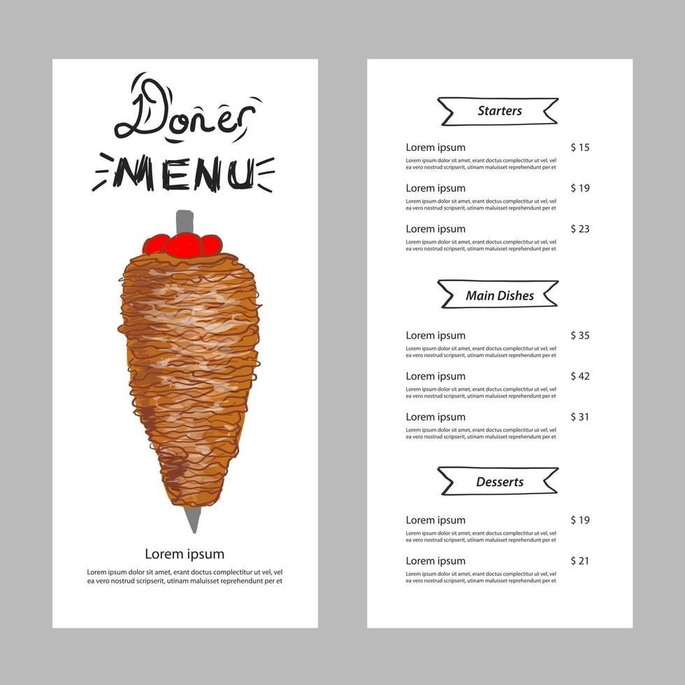 Shawarma cooking and ingredients for kebab. vector