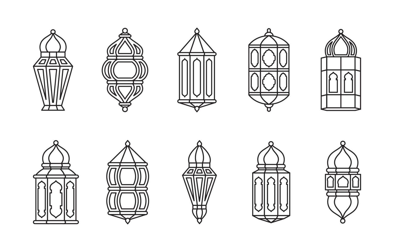 Línea colección de linterna árabe islámica aislada vector