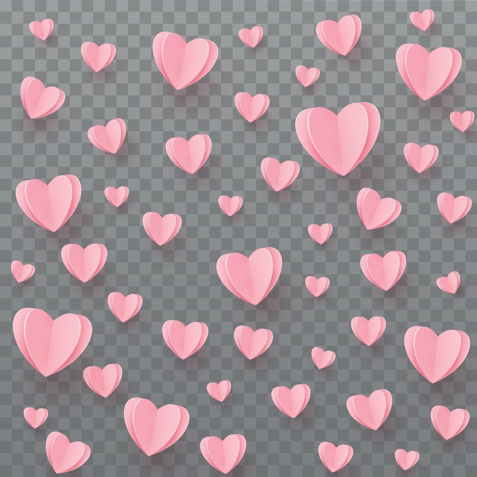 Gently pink-red hearts on a gray checkered background vector