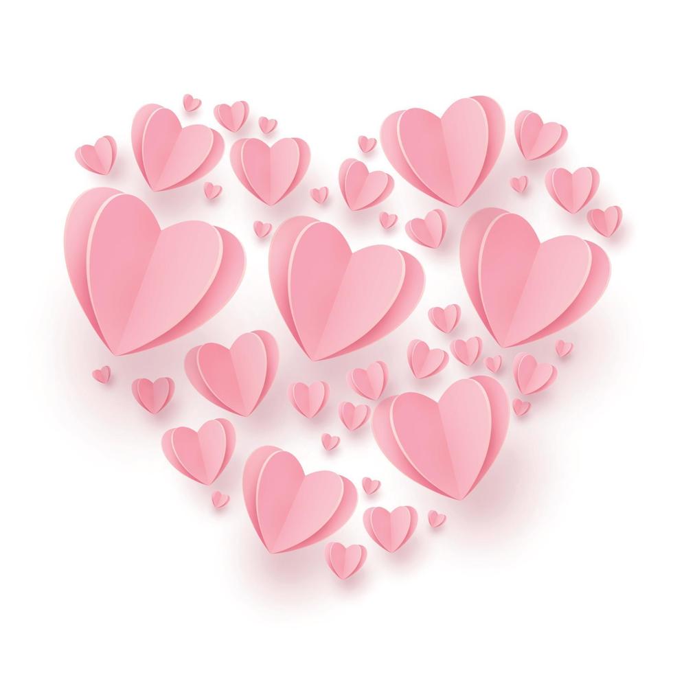 Gently pink-red hearts in the form of a big heart on a white background vector