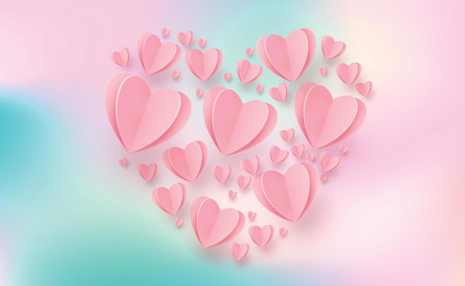 Gentle pink-red hearts on a colorful background - illustration vector