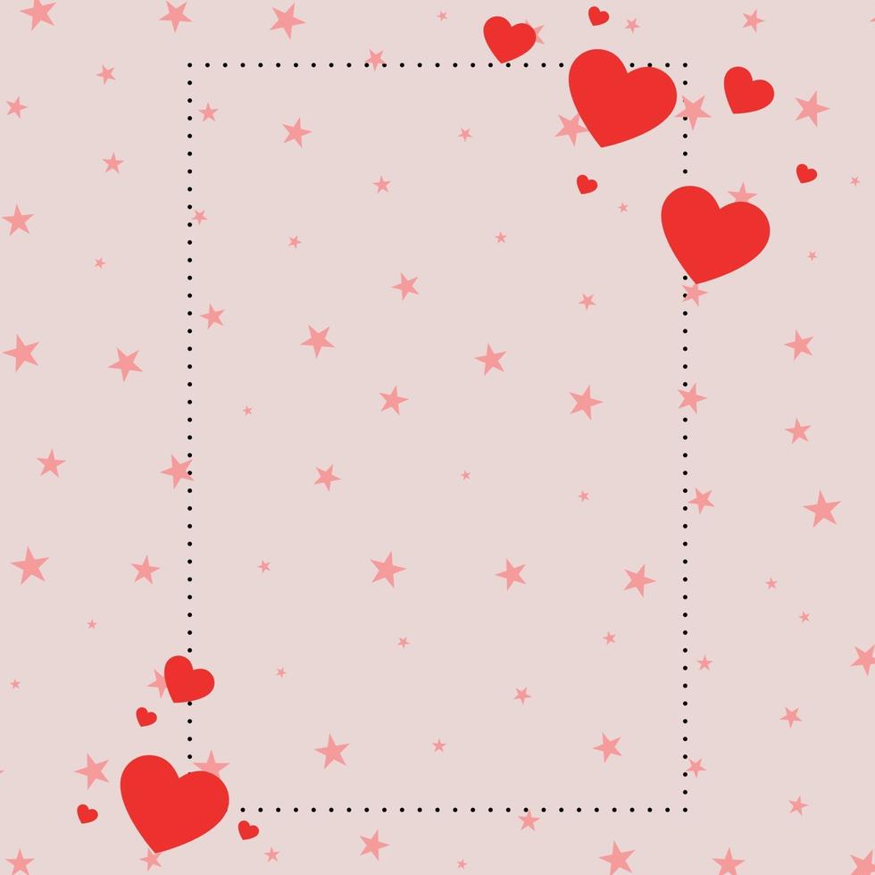 Corazones rojos sobre fondo rosa con estrellas - ilustración vector