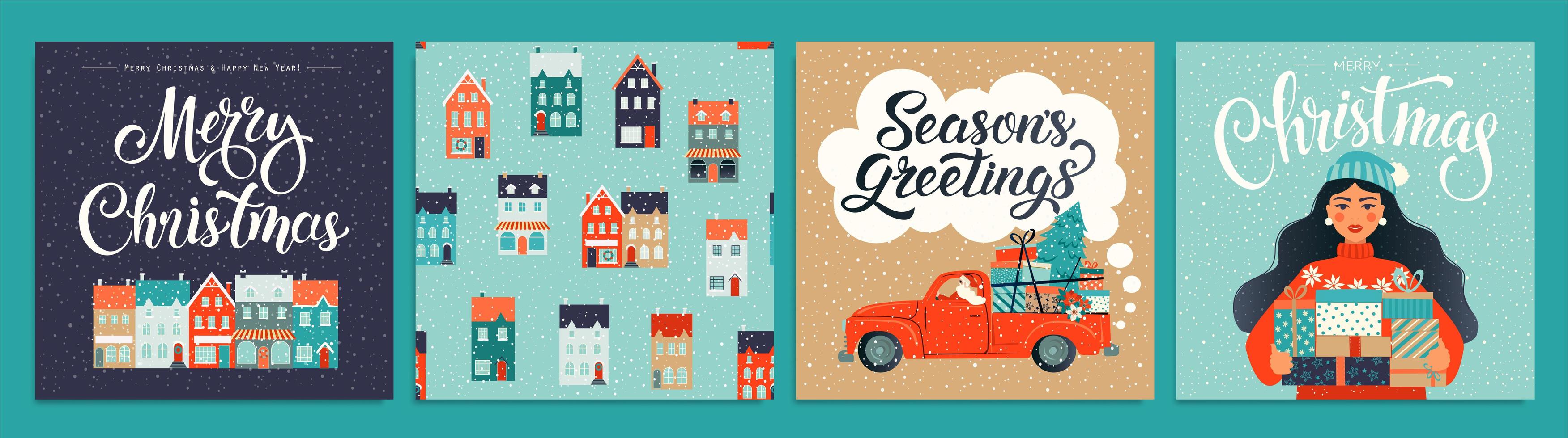 Christmas and New Year Template Set for Greeting Scrapbooking, Congratulations, Invitations, Tags, Stickers, Postcards. Christmas Posters set. Vector illustration.