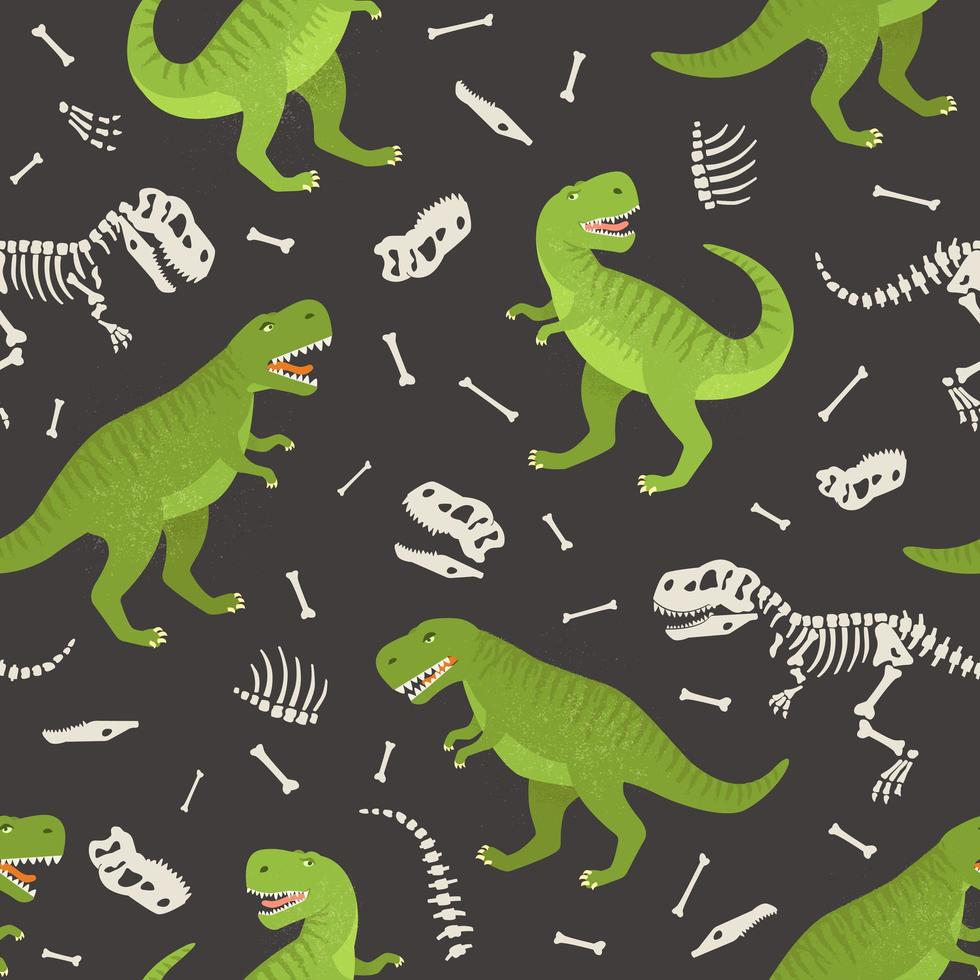 esqueleto de dinosaurio sin fisuras patrón de grunge. diseño original con t-rex, dinosaurio. impresión para camisetas, textiles, papel de regalo, web. vector