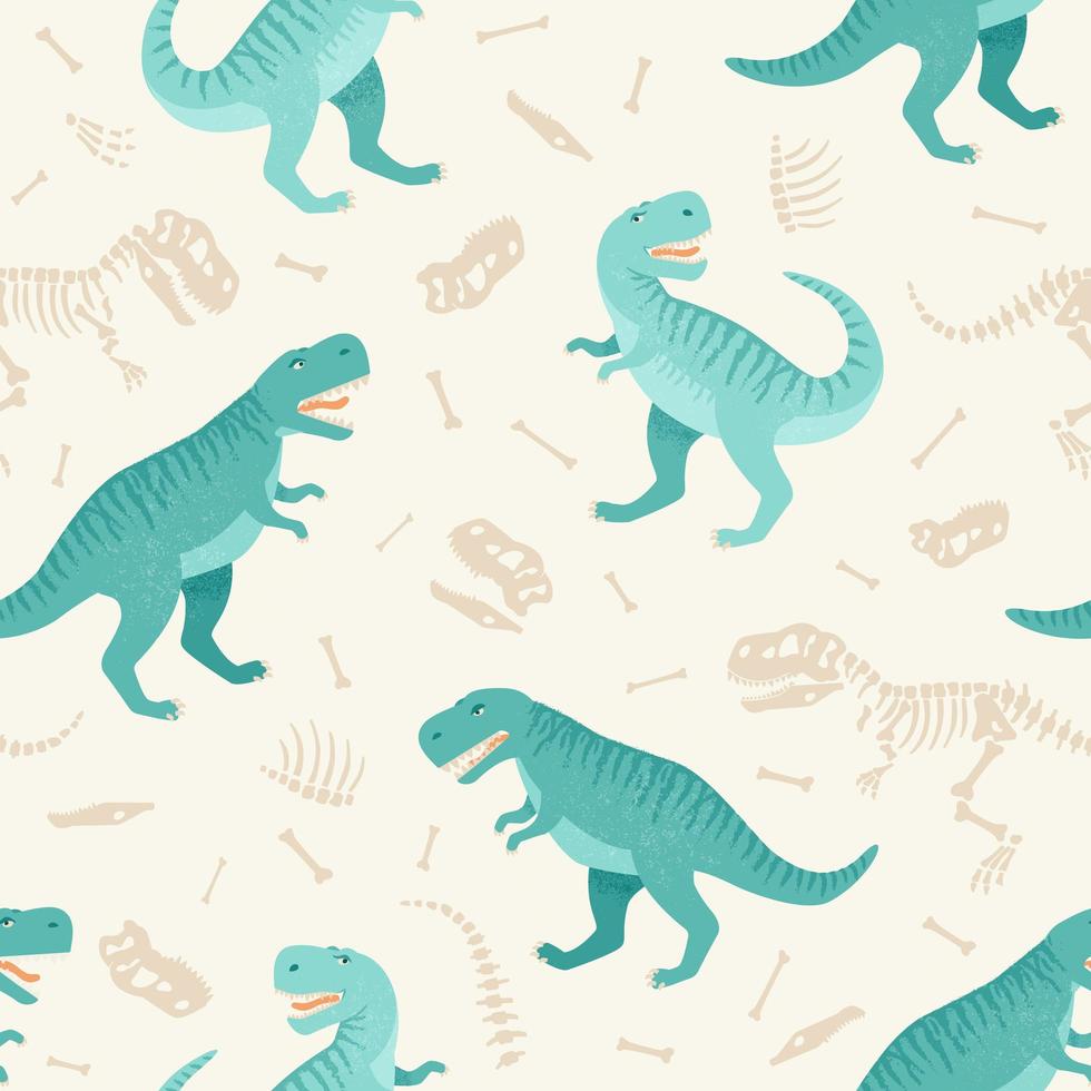 esqueleto de dinosaurio sin fisuras patrón de grunge. diseño original con t-rex, dinosaurio. impresión para camisetas, textiles, papel de regalo, web. vector