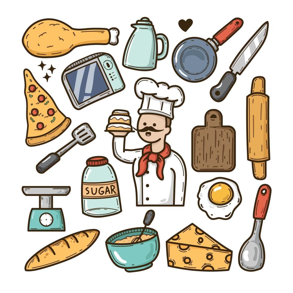 Cheff icons hand drawn doodle vector