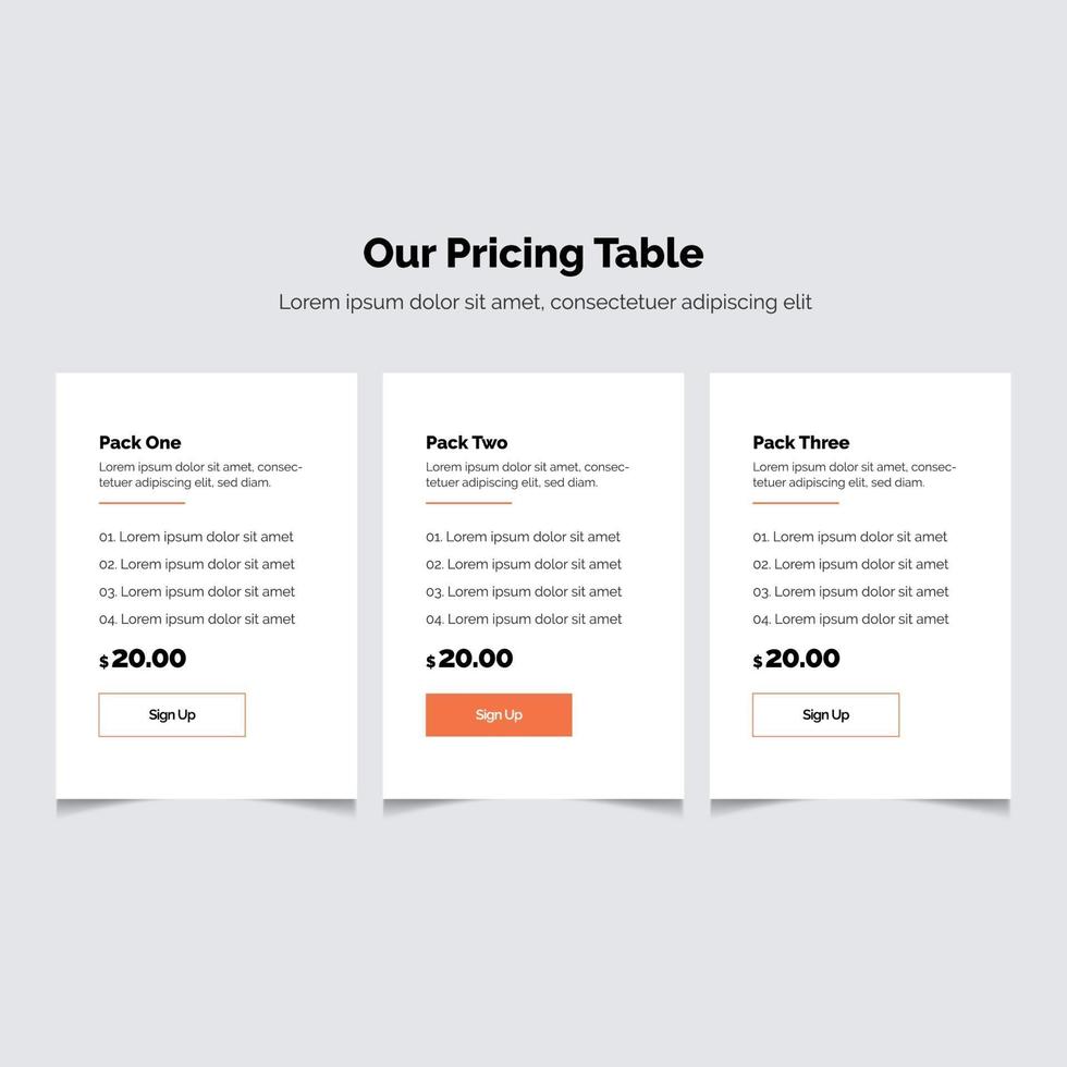 Vector Pricing table template design in modern style