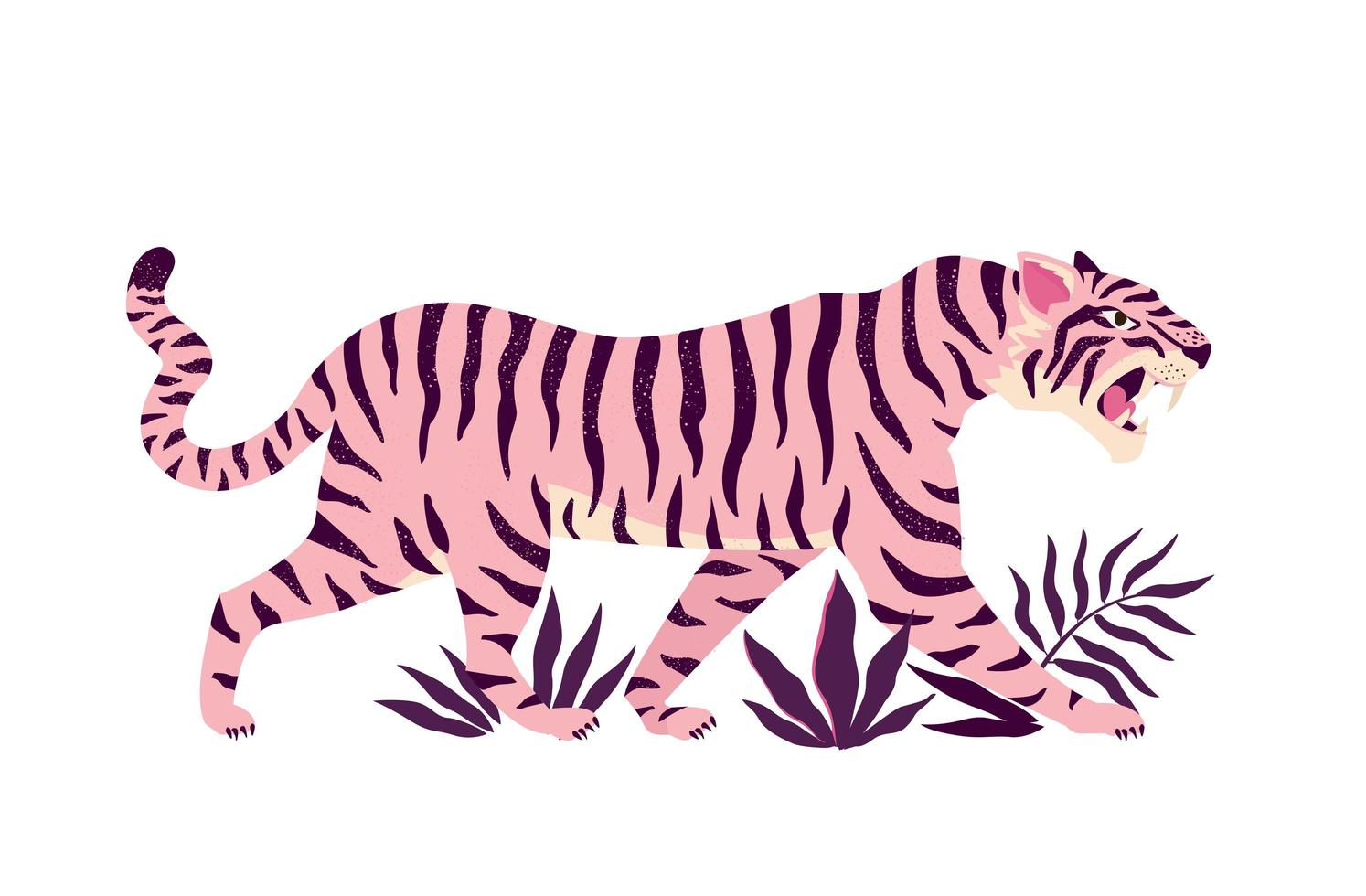 tigre y hojas tropicales. ilustración vectorial de moda. vector