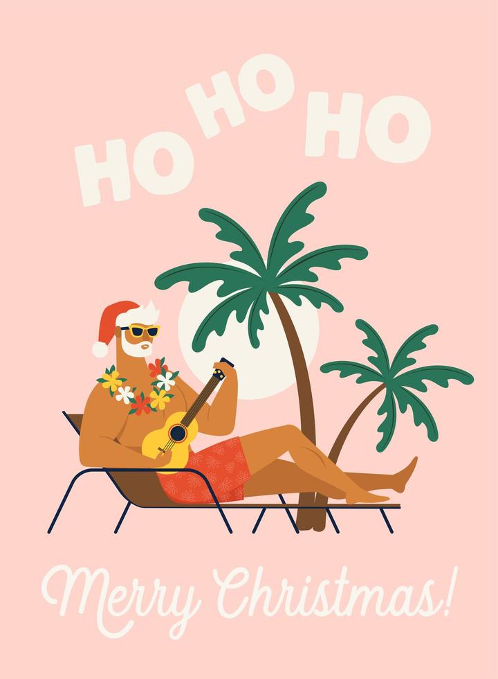 Holiday or vacation with Santa Claus. Flat vector illustration.