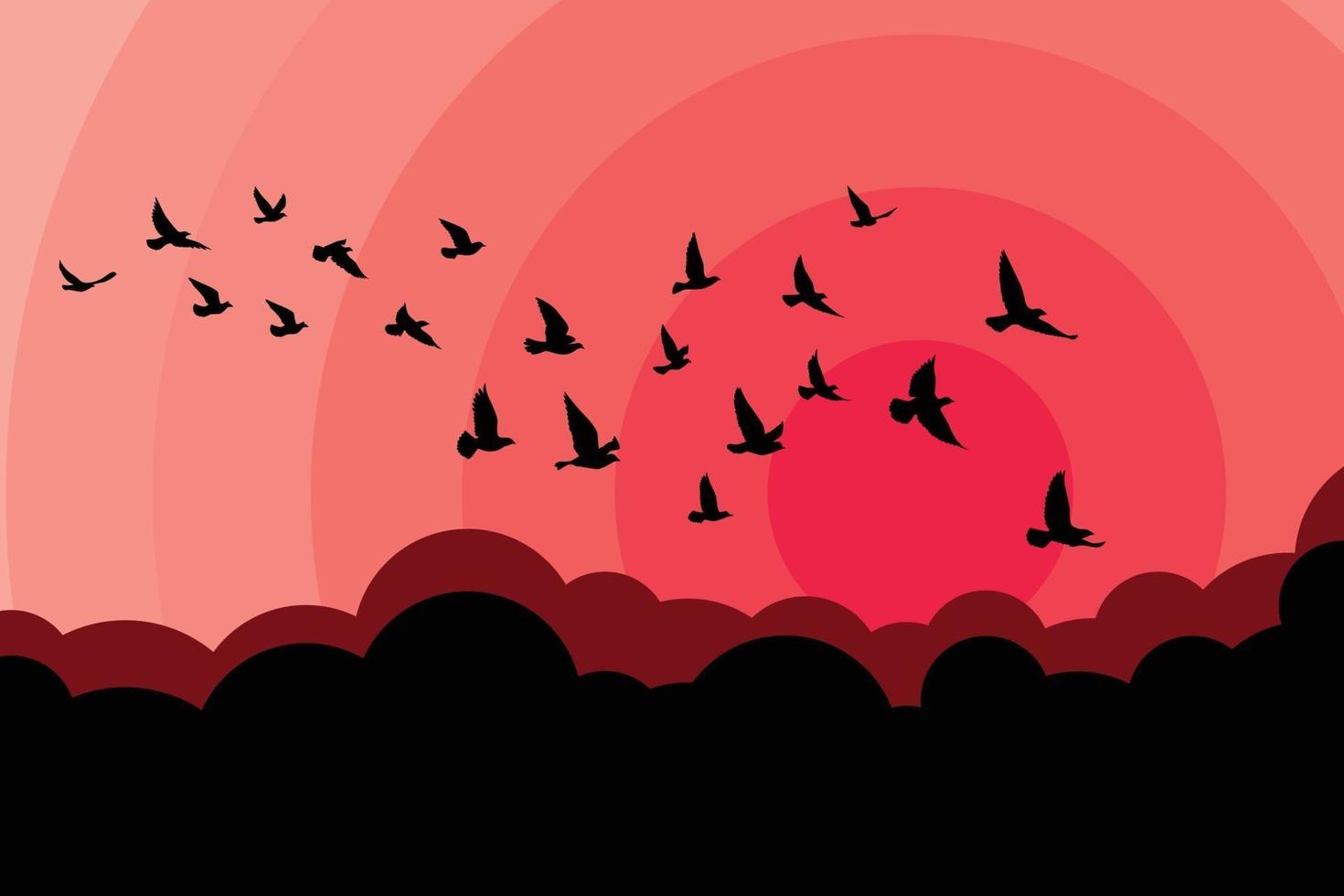 siluetas de aves voladoras sobre fondo blanco. ilustración vectorial. vuelo de pájaro aislado. Diseño de fondo de tatuaje y papel tapiz. cielo y nube con pájaro mosca. vector