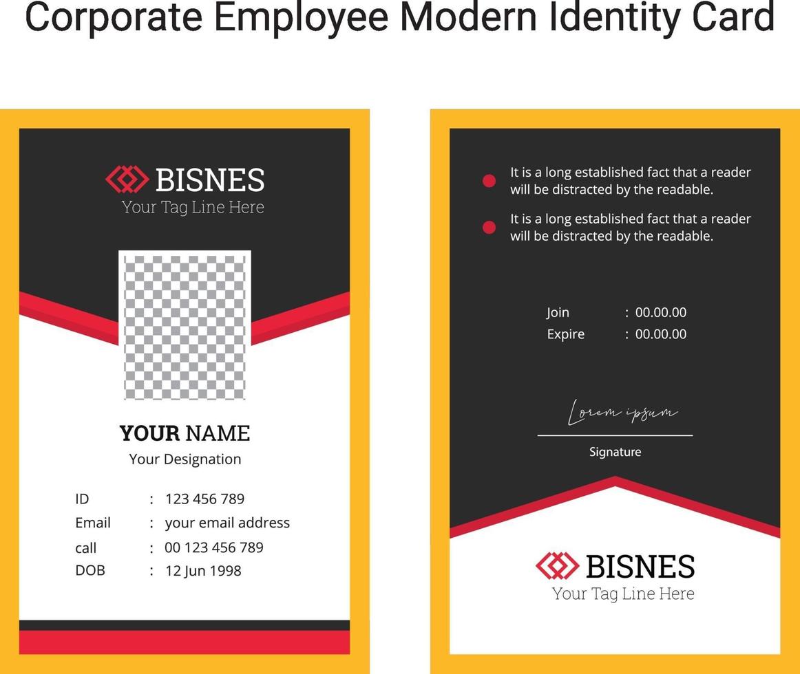 Corporate Employee Modern Identity Card Design Template Vector Image