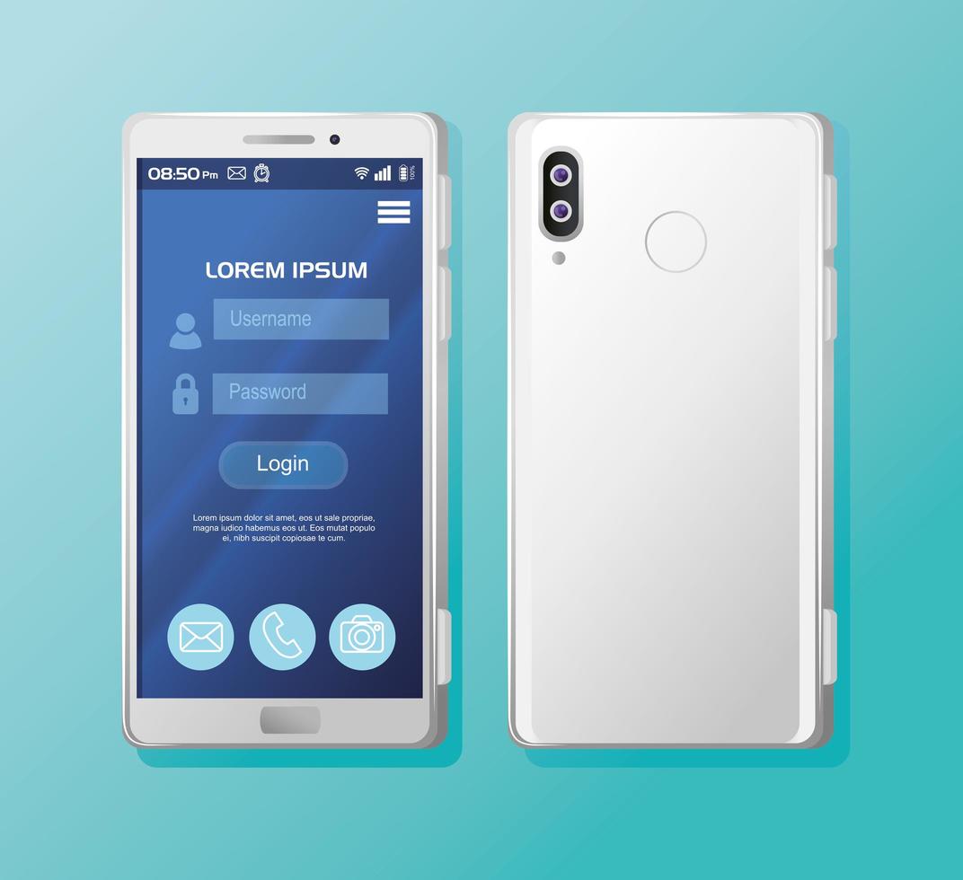 realistic smartphones mockup with login in screen vector