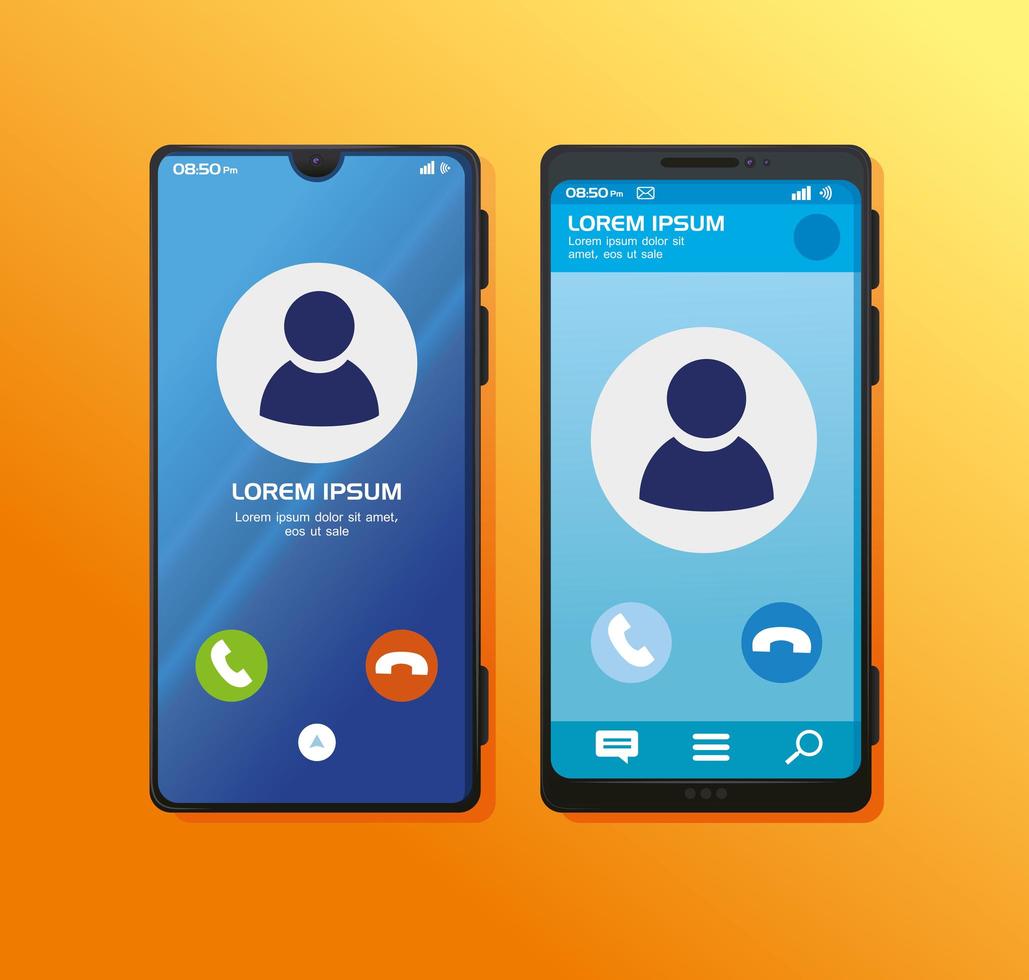 realistic smartphones mockup with call on the display vector