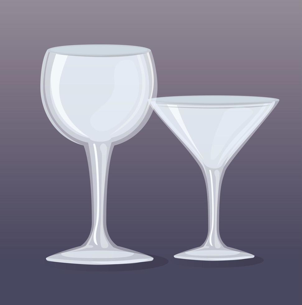 Transparent empty cocktail and wine glasses mockup vector