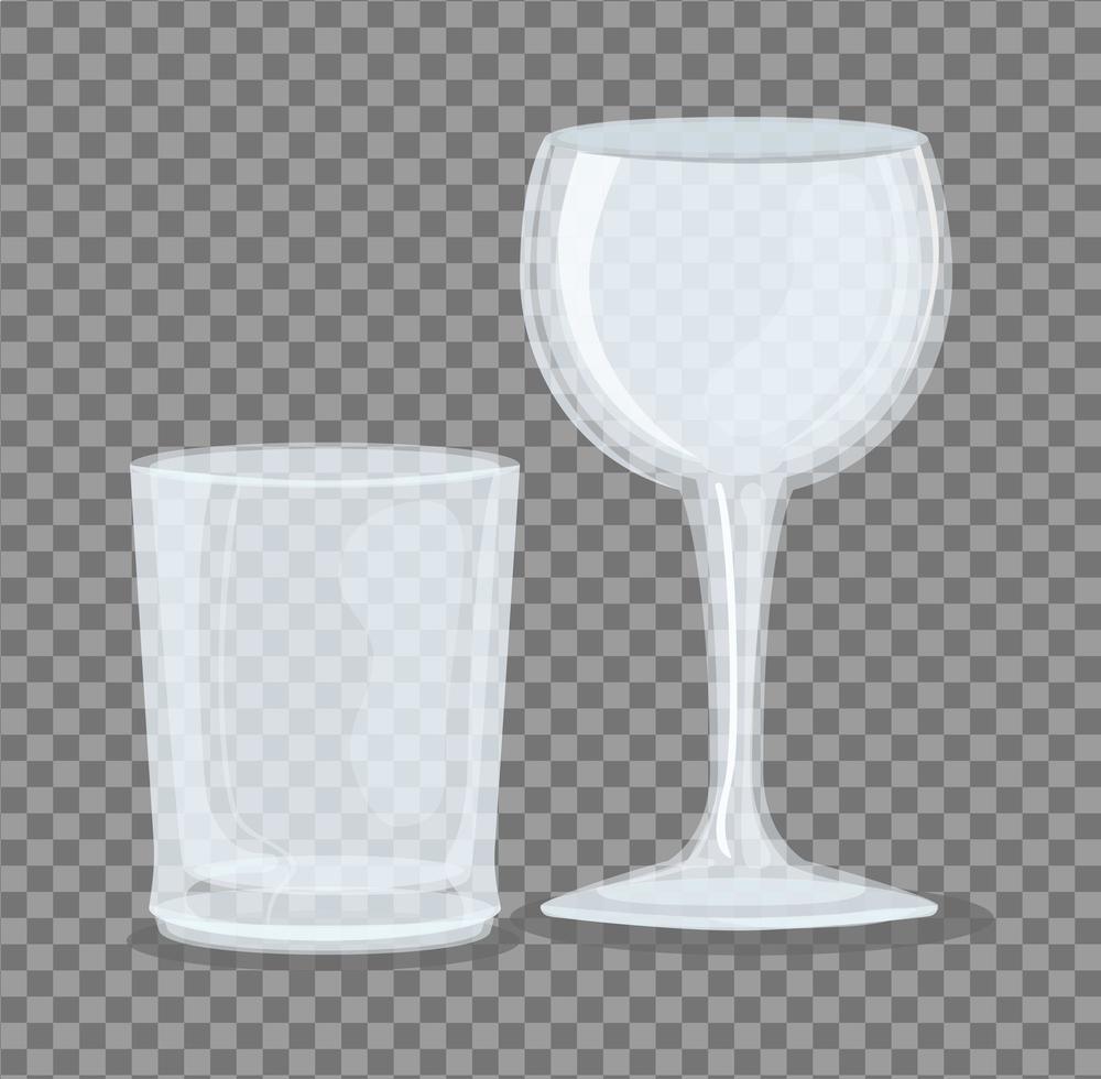 Transparent empty wine and short glass mockup vector