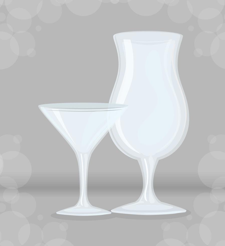 Transparent empty glass cocktail cups mockup vector