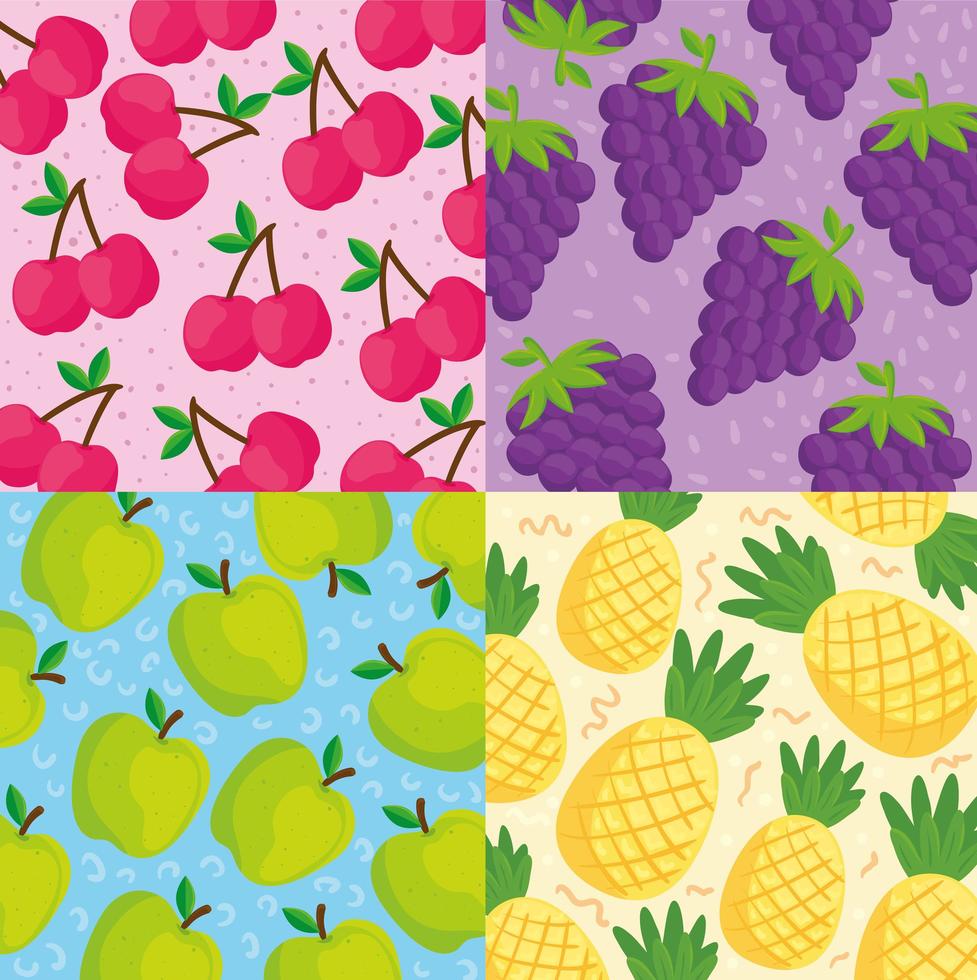 Tropical fruit pattern background set vector