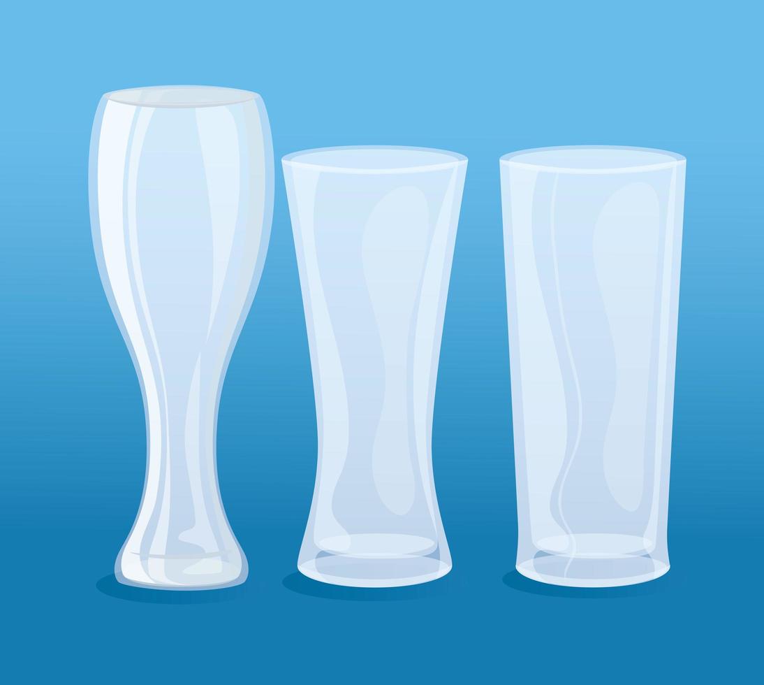 Transparent empty long glasses mockups vector