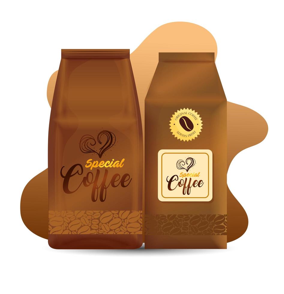 Coffee paper bag package design set vector