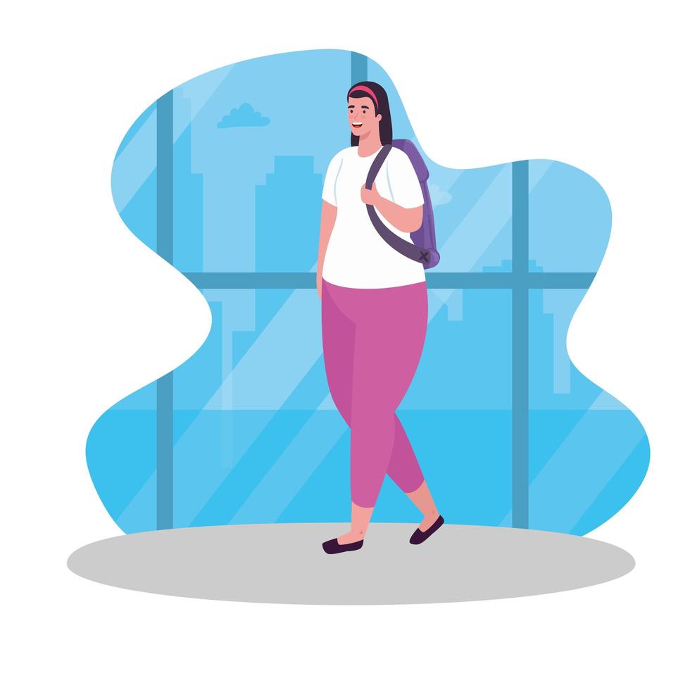 Female traveler with backpack vector