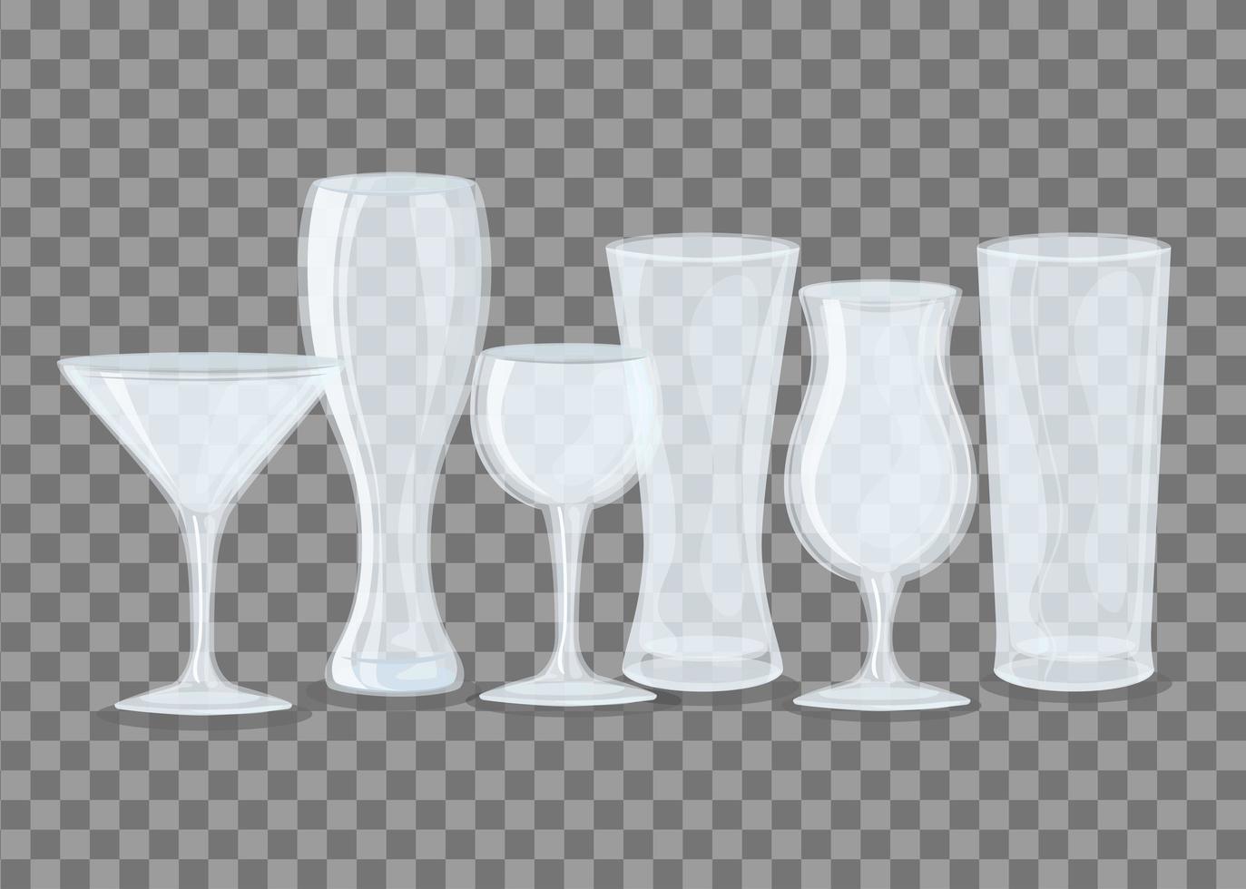 Transparent empty glass mockup set vector