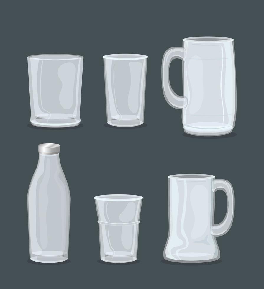 Transparent empty glass and cup set vector