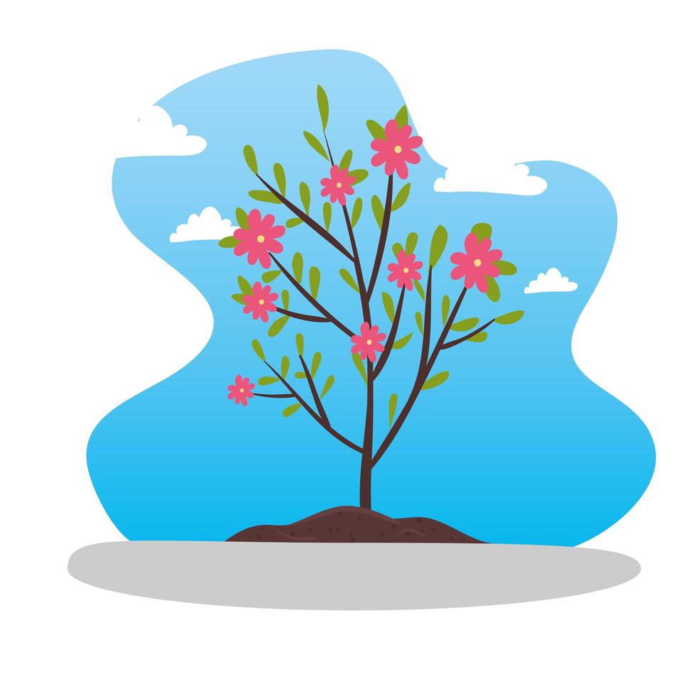 Small tree with leaves and flowers vector