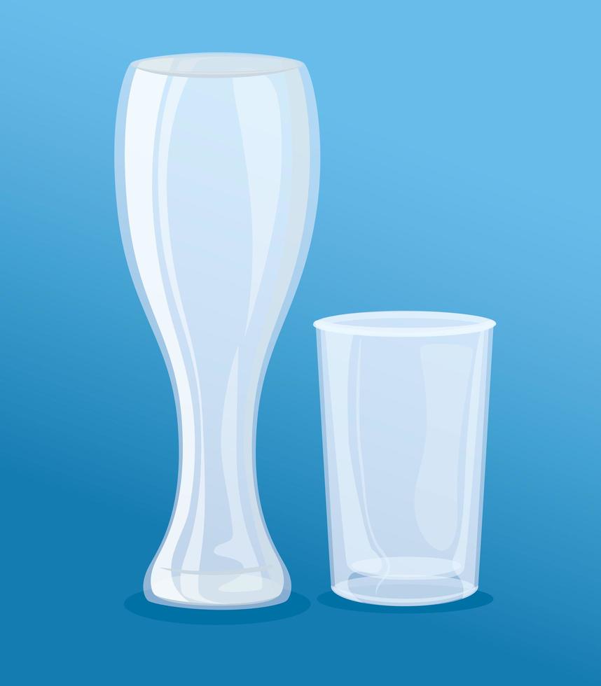 vasos vacíos transparentes, pilsner y maqueta de estilo corto vector