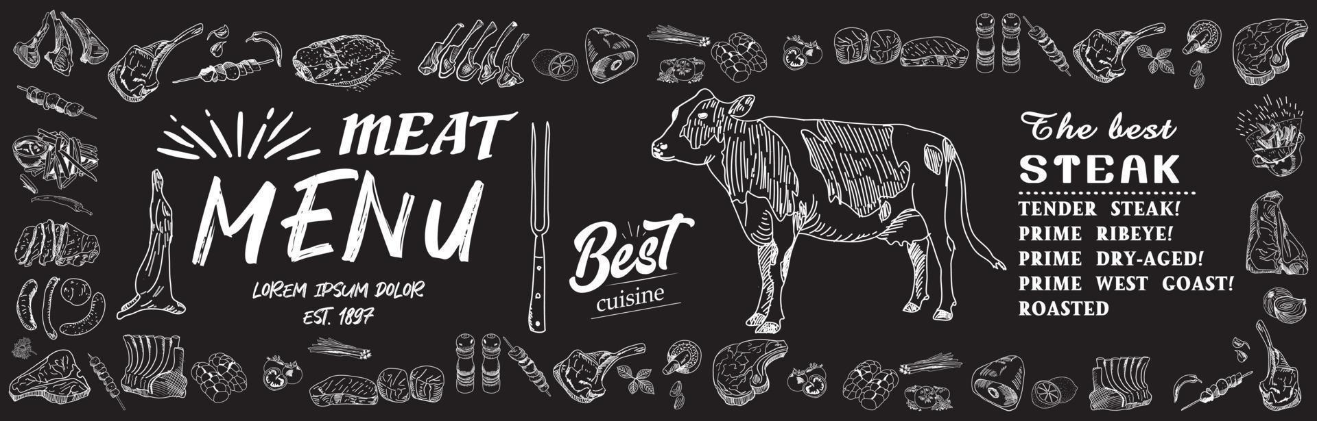 Steak menu for restaurant and cafe. Food flyer. vector