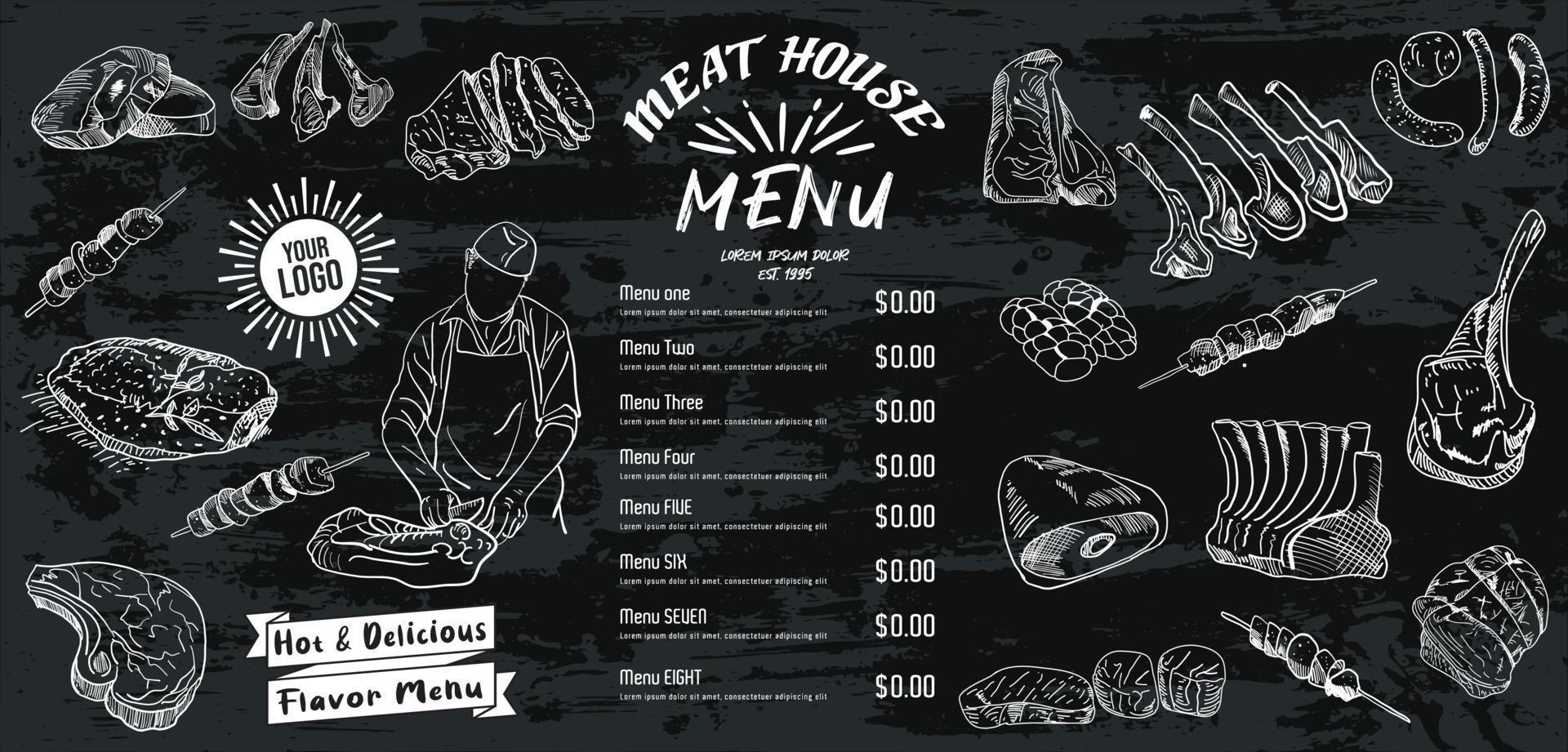 Steak menu for restaurant and cafe. Food flyer. vector