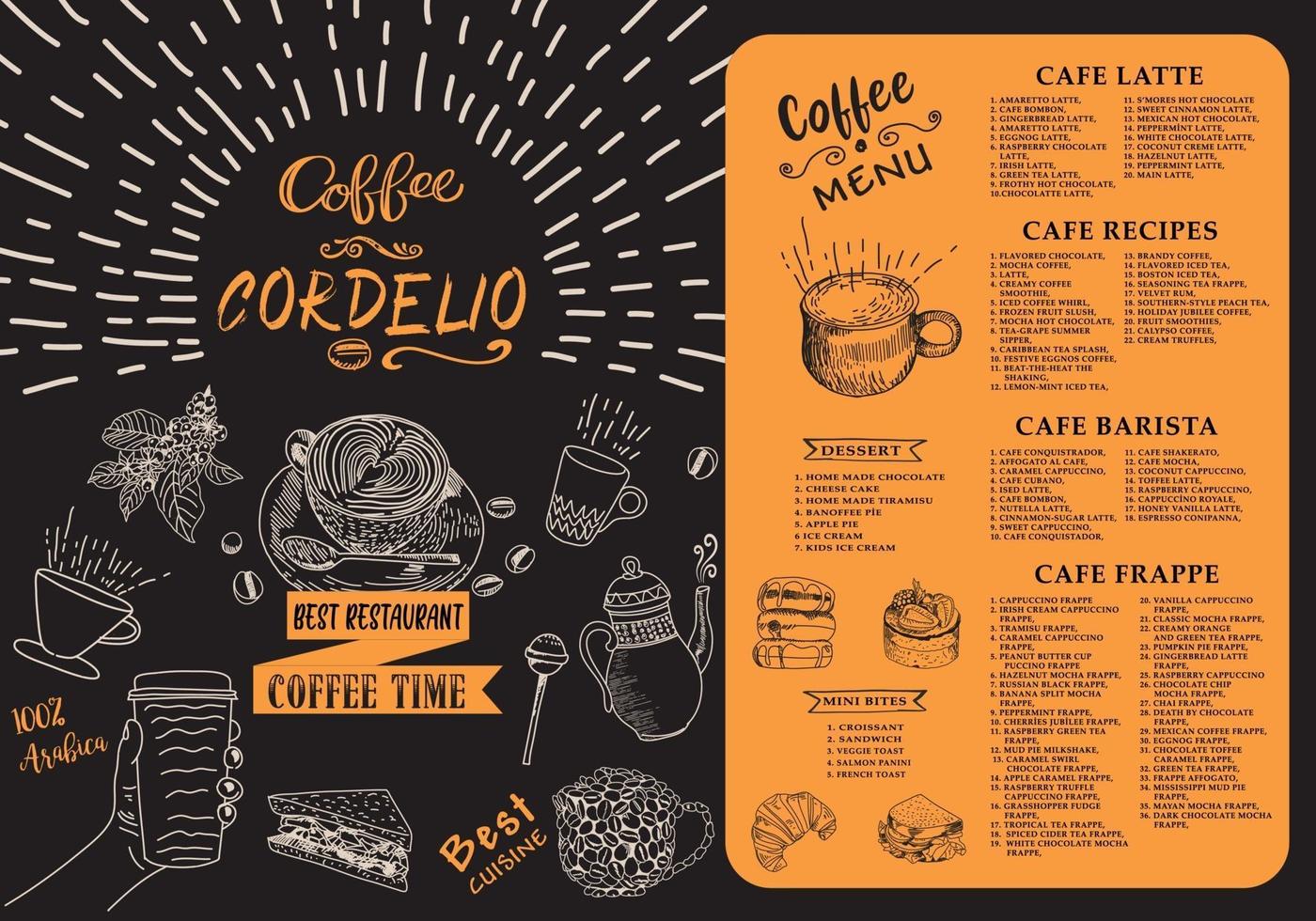 Coffee house menu. Restaurant cafe menu. vector