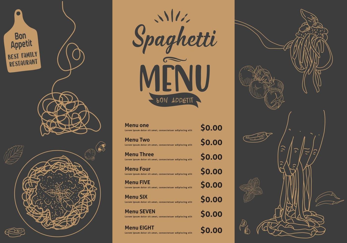 italian spaghetti. Food menu design. vector