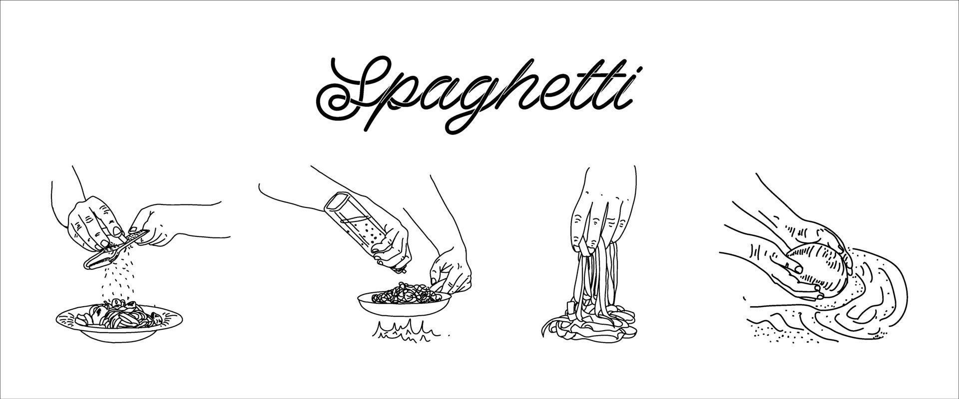 espaguetis italianos. diseño de menú de comida. vector