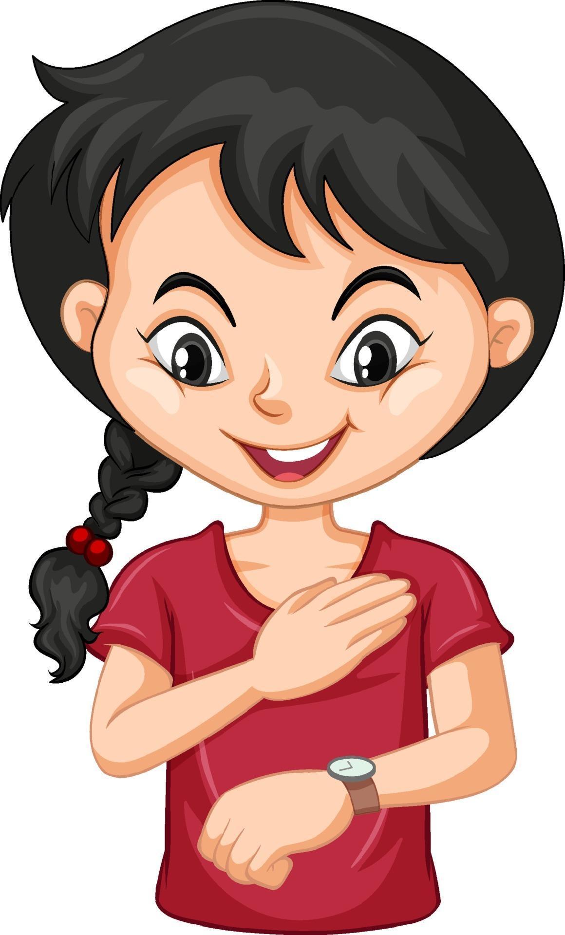 Girl cartoon character looking at wrist watch 2037359 Vector Art at