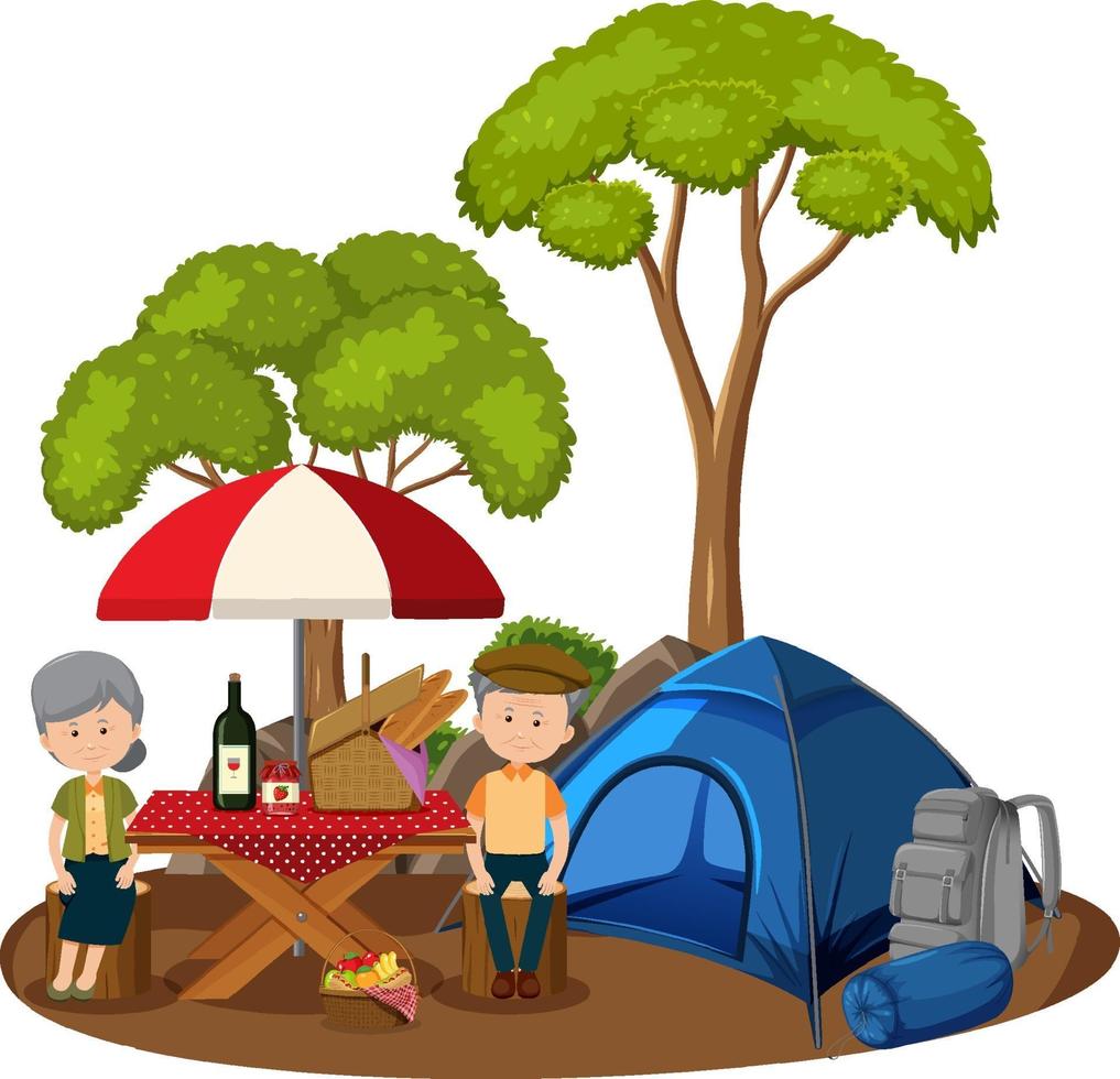 Old couple doing picnic in the park isolated vector