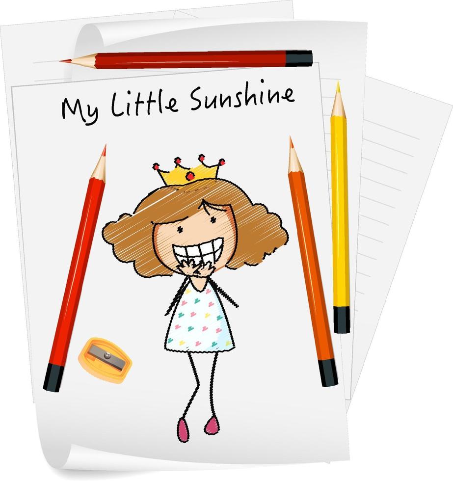 Sketch little kids cartoon character on paper isolated vector