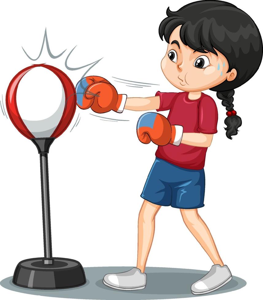 A girl cartoon character doing boxing exercise vector