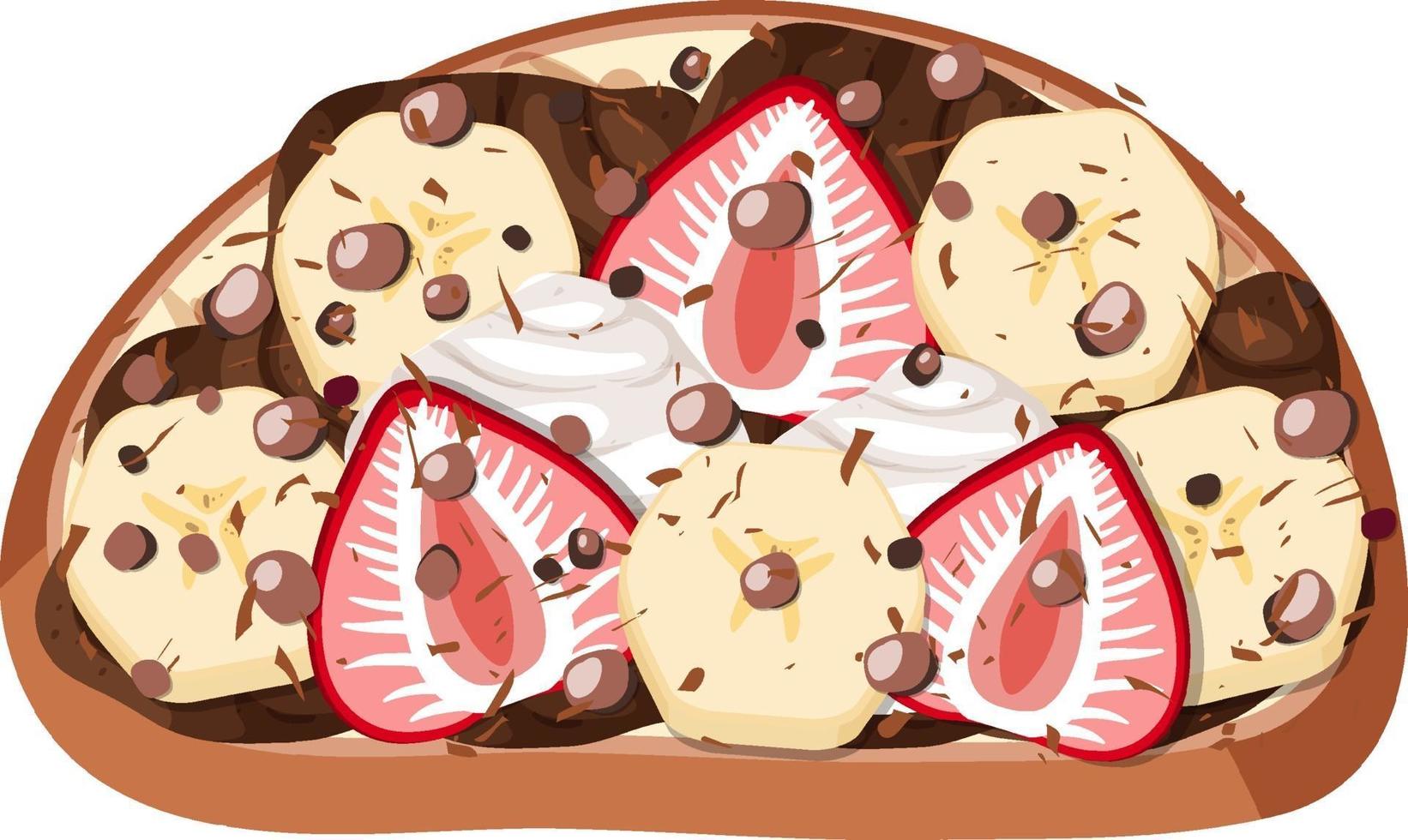 Vista superior del pan con cobertura de frutas. vector