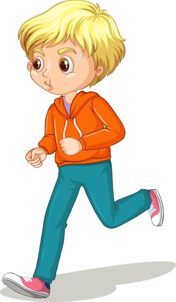 Boy doing running exercise cartoon character isolated vector