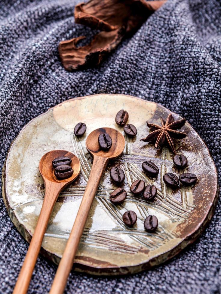 Coffee beans on a plate photo