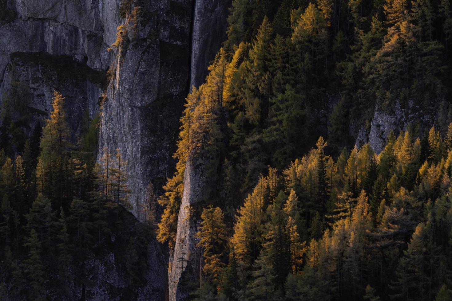 montañas rocosas en una escena de otoño foto